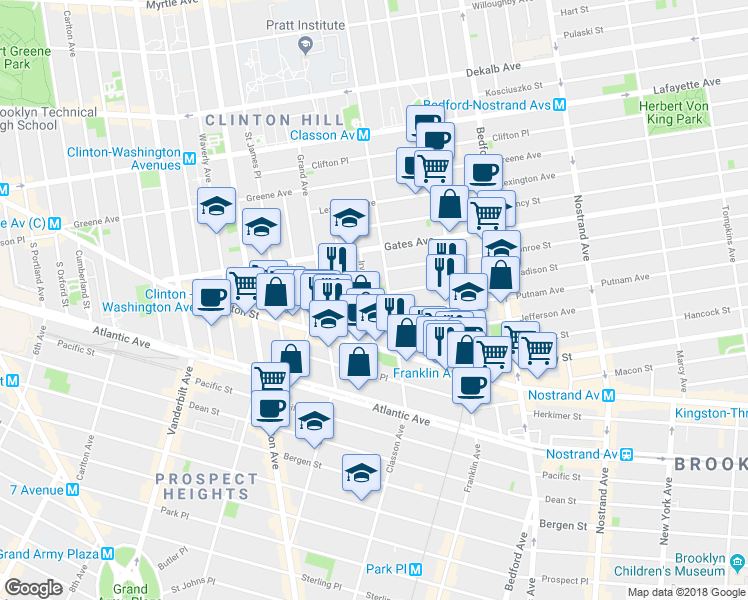 map of restaurants, bars, coffee shops, grocery stores, and more near in Brooklyn