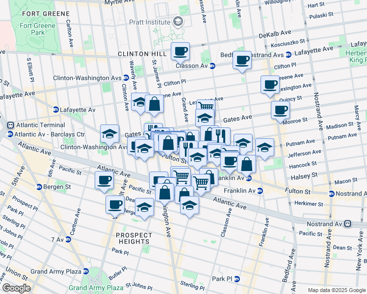 map of restaurants, bars, coffee shops, grocery stores, and more near in Brooklyn