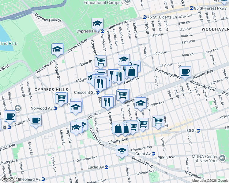 map of restaurants, bars, coffee shops, grocery stores, and more near 285 Hemlock Street in Brooklyn