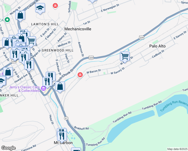 map of restaurants, bars, coffee shops, grocery stores, and more near 419 West Savory Street in Pottsville