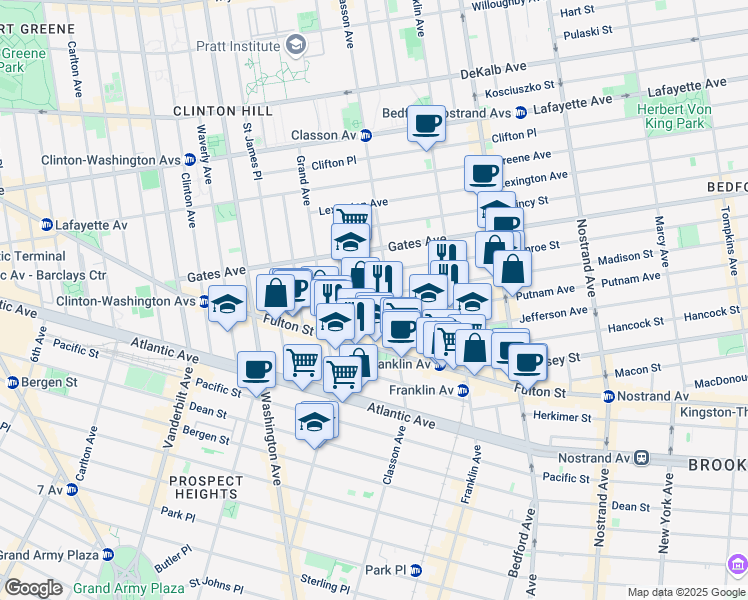map of restaurants, bars, coffee shops, grocery stores, and more near in Brooklyn