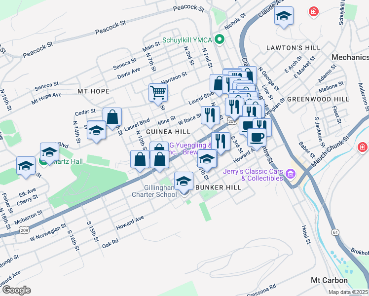 map of restaurants, bars, coffee shops, grocery stores, and more near 720 West Market Street in Pottsville