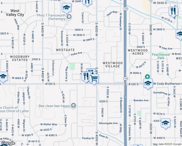 map of restaurants, bars, coffee shops, grocery stores, and more near 4050 Mann Way in West Valley City