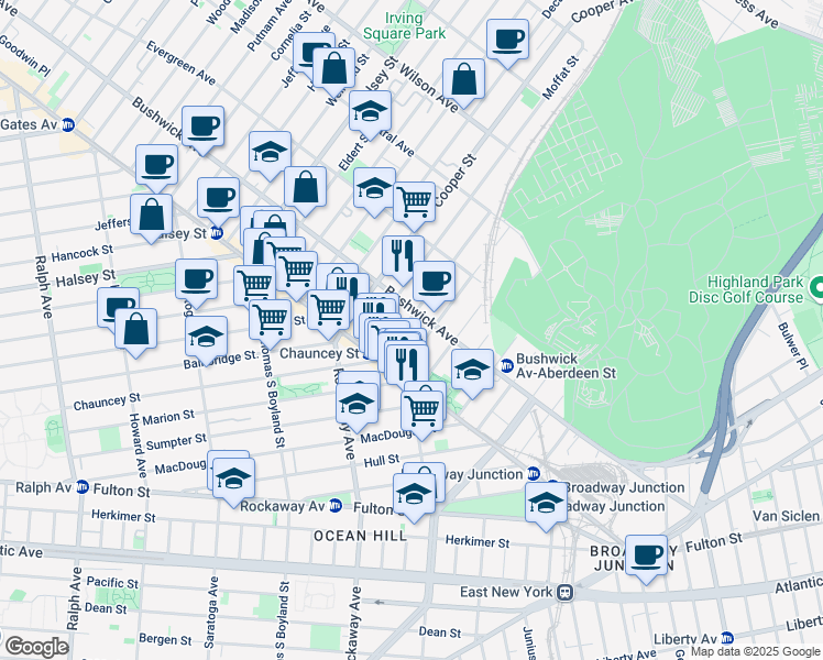 map of restaurants, bars, coffee shops, grocery stores, and more near in Brooklyn