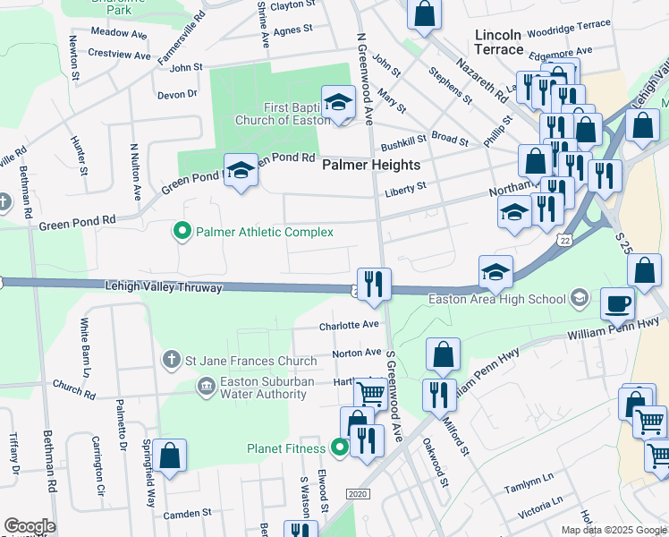 map of restaurants, bars, coffee shops, grocery stores, and more near 2905 Hay Terrace in Easton