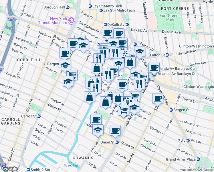 map of restaurants, bars, coffee shops, grocery stores, and more near 254 Wyckoff Street in Brooklyn
