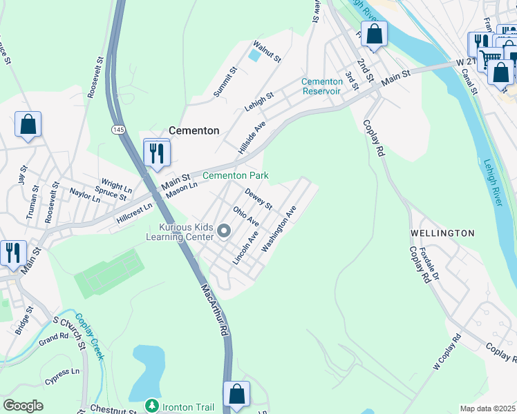 map of restaurants, bars, coffee shops, grocery stores, and more near 5133 Lincoln Avenue in Lehigh County
