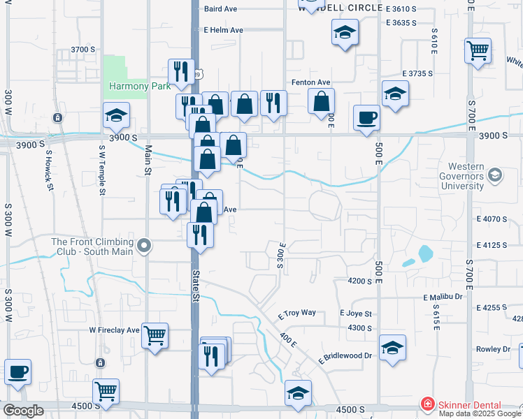 map of restaurants, bars, coffee shops, grocery stores, and more near 4072 South 300 East in Millcreek