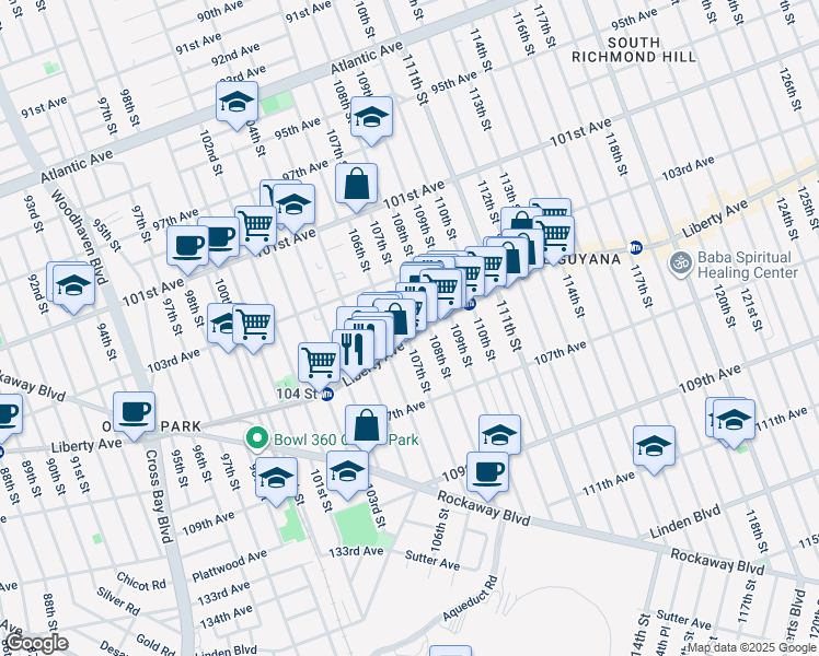map of restaurants, bars, coffee shops, grocery stores, and more near in Queens