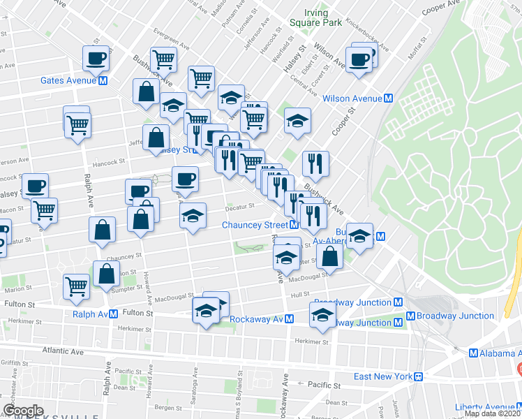map of restaurants, bars, coffee shops, grocery stores, and more near in Brooklyn