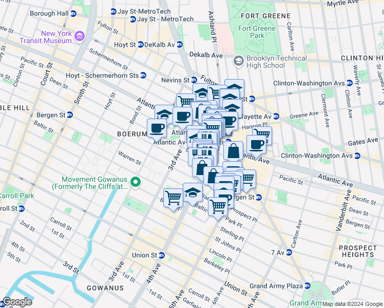 map of restaurants, bars, coffee shops, grocery stores, and more near 59 4th Avenue in Brooklyn