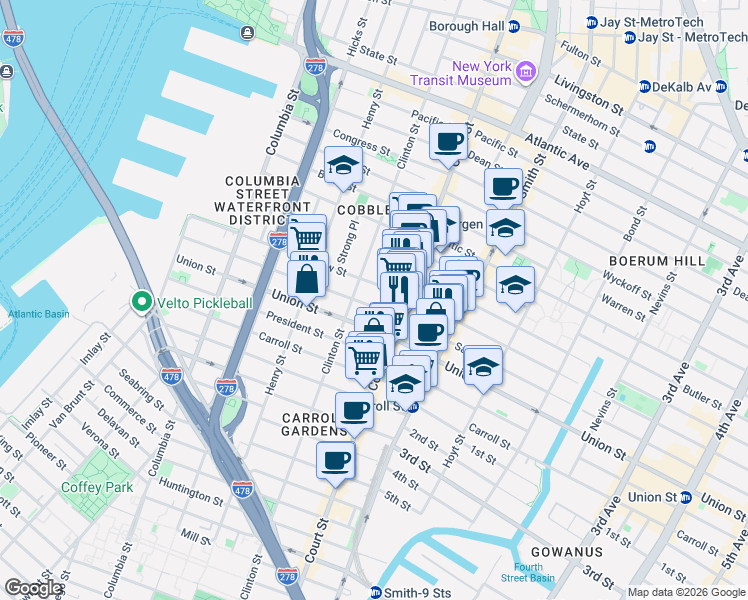 map of restaurants, bars, coffee shops, grocery stores, and more near 352 Court Street in Brooklyn