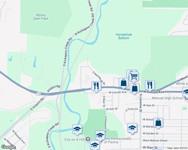 map of restaurants, bars, coffee shops, grocery stores, and more near 3601 West Harmon Highway in Peoria
