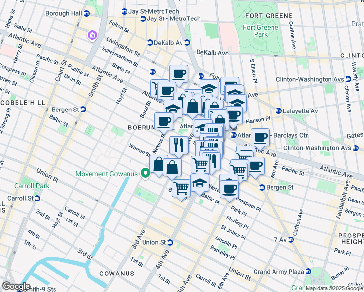 map of restaurants, bars, coffee shops, grocery stores, and more near 320 Bergen Street in Brooklyn