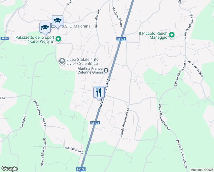 map of restaurants, bars, coffee shops, grocery stores, and more near Strada Statale 172 in Province of Taranto