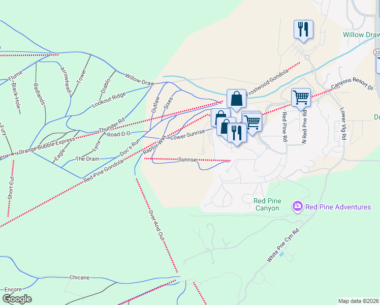 map of restaurants, bars, coffee shops, grocery stores, and more near 2752 West High Mountain Road in Park City