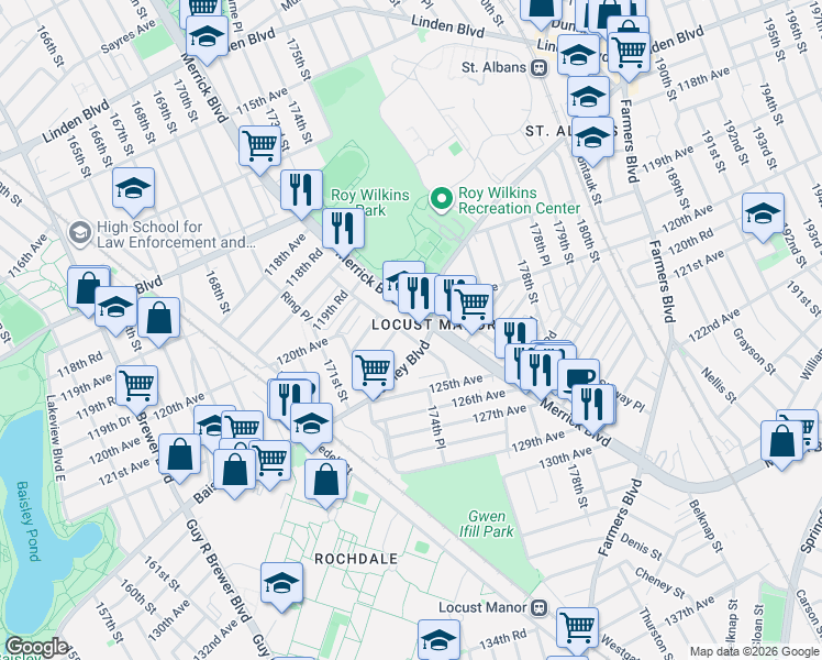 map of restaurants, bars, coffee shops, grocery stores, and more near in Queens