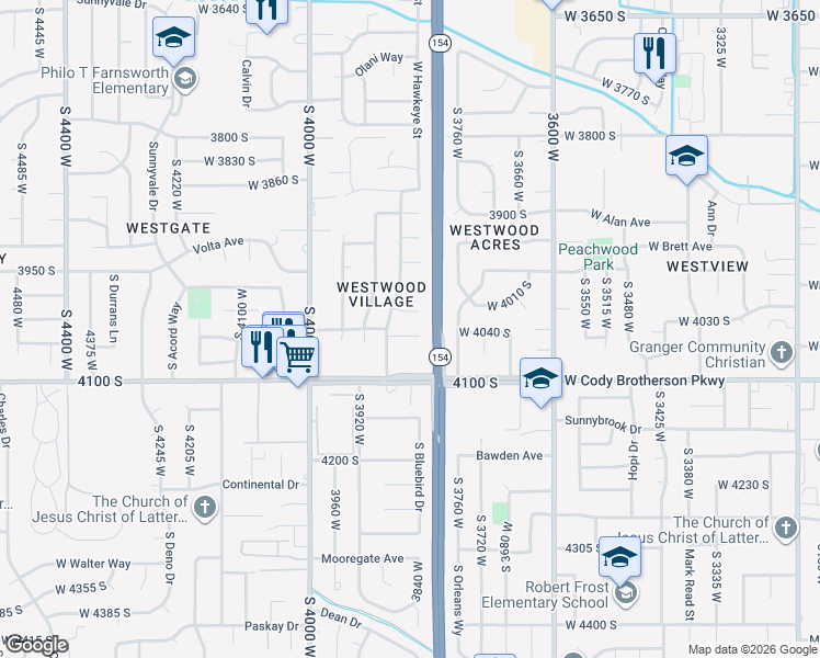 map of restaurants, bars, coffee shops, grocery stores, and more near 3836 Pinehurst Circle in West Valley City