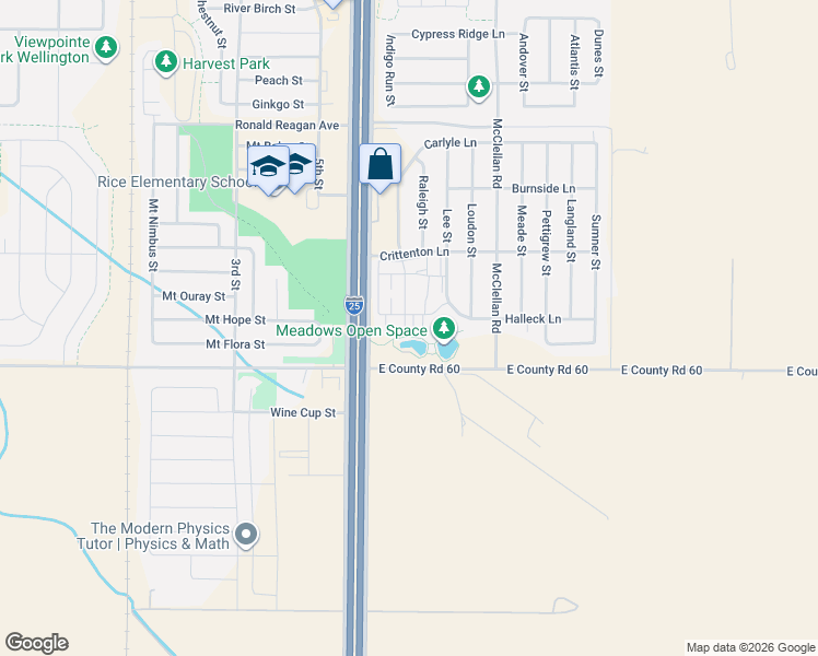 map of restaurants, bars, coffee shops, grocery stores, and more near 4165 Crittenton Lane in Wellington