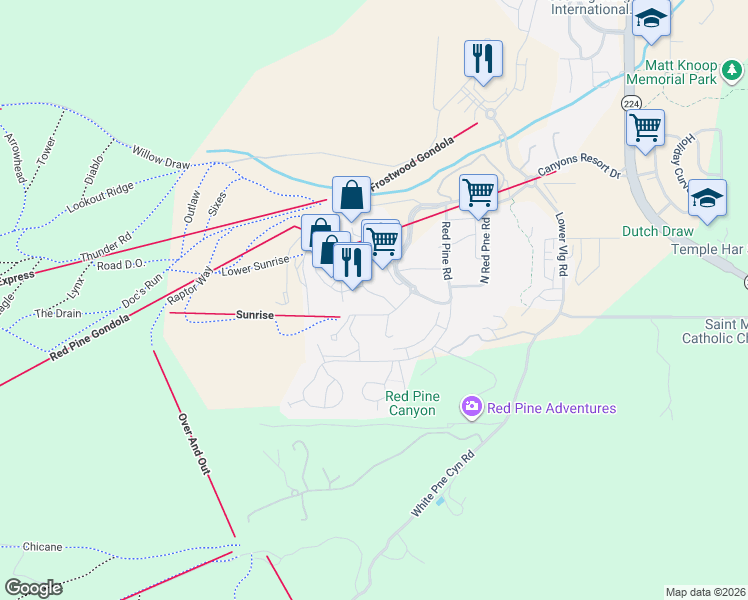 map of restaurants, bars, coffee shops, grocery stores, and more near 2307 West High Mountain Road in Park City
