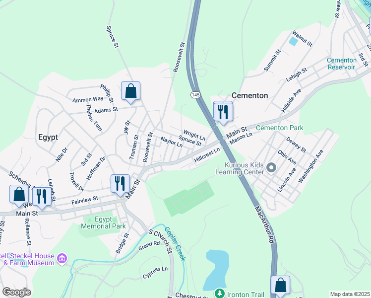 map of restaurants, bars, coffee shops, grocery stores, and more near 4243 Pennsylvania 329 in Lehigh County