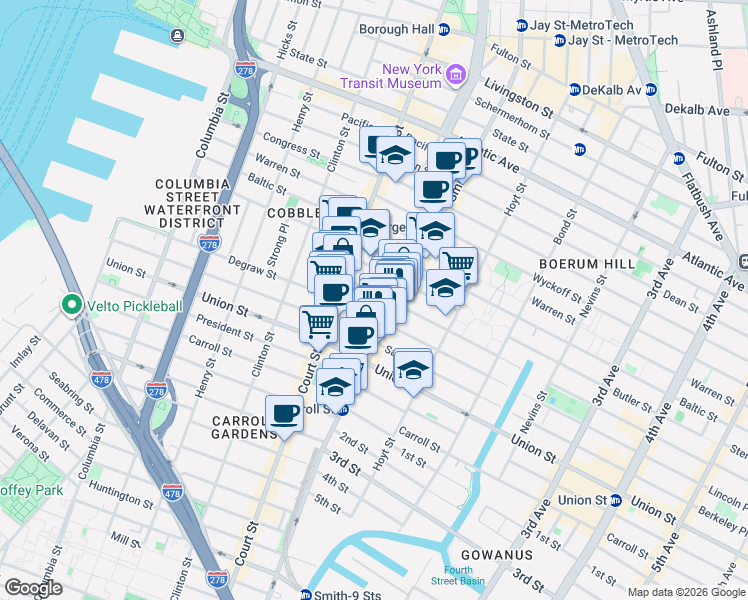 map of restaurants, bars, coffee shops, grocery stores, and more near 350 Degraw Street in Brooklyn