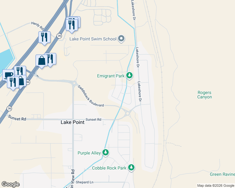 map of restaurants, bars, coffee shops, grocery stores, and more near 8493 North Weston Way in Lake Point
