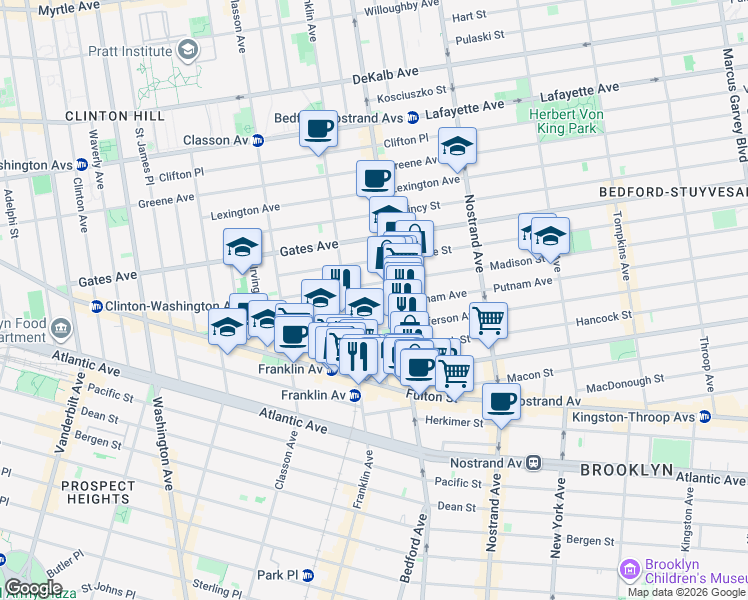 map of restaurants, bars, coffee shops, grocery stores, and more near in Brooklyn