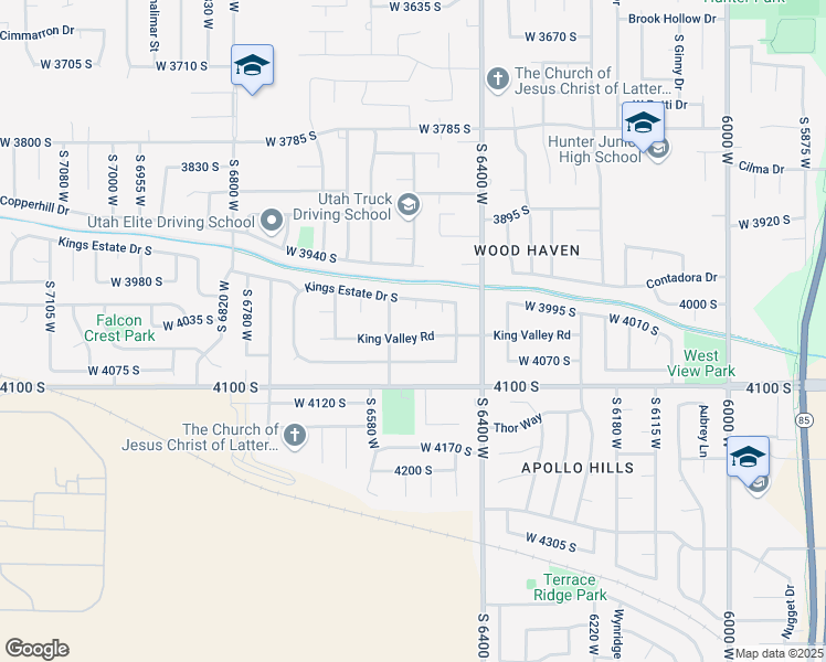 map of restaurants, bars, coffee shops, grocery stores, and more near 6512 King Valley Road in West Valley City