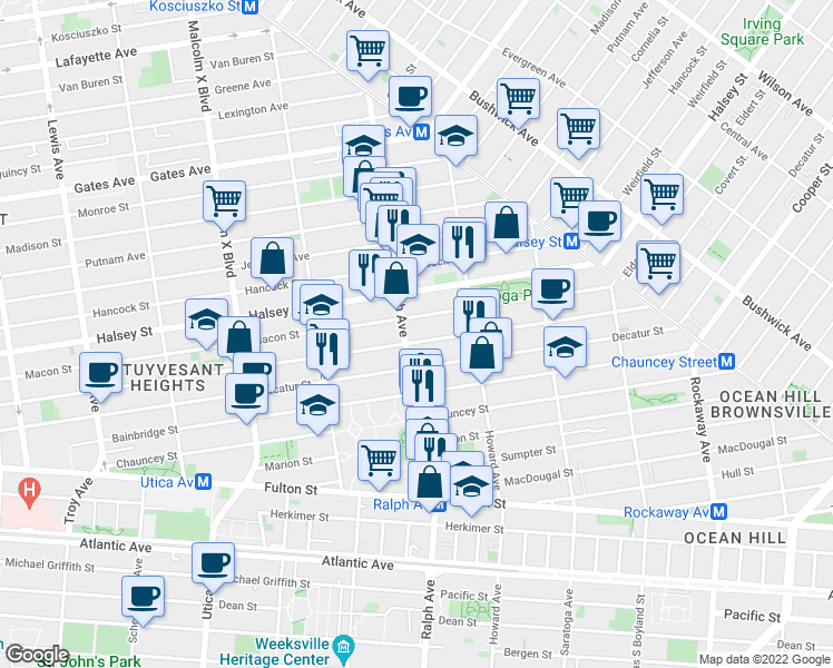 map of restaurants, bars, coffee shops, grocery stores, and more near in Brooklyn