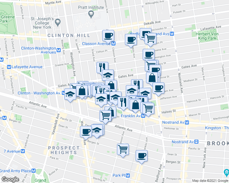 map of restaurants, bars, coffee shops, grocery stores, and more near in Brooklyn