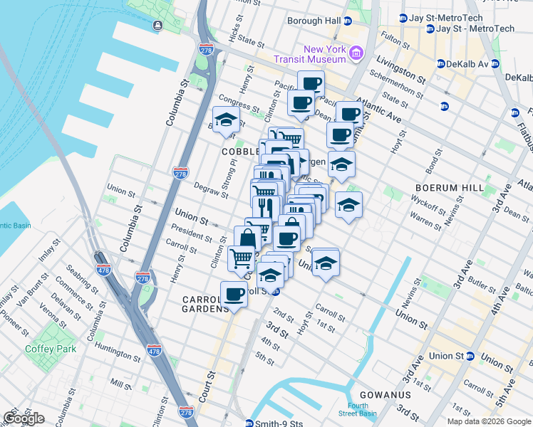 map of restaurants, bars, coffee shops, grocery stores, and more near in Brooklyn