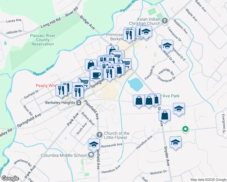 map of restaurants, bars, coffee shops, grocery stores, and more near 10 Helen Way in Berkeley Heights