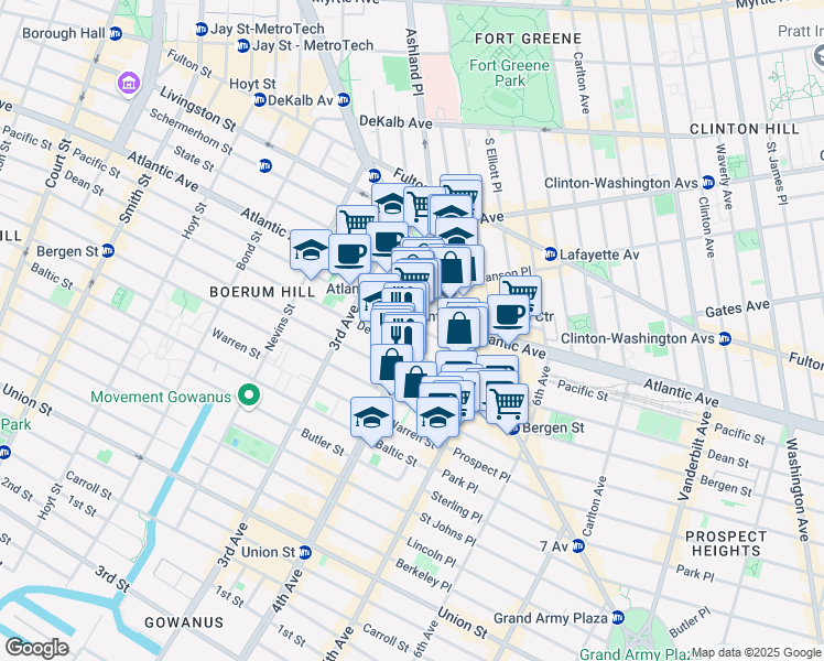 map of restaurants, bars, coffee shops, grocery stores, and more near 32 4th Avenue in Brooklyn