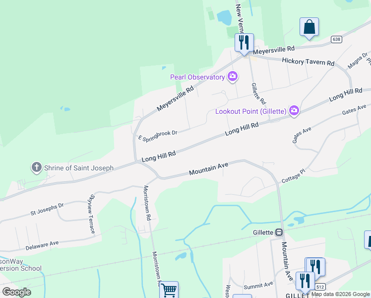 map of restaurants, bars, coffee shops, grocery stores, and more near 799 Long Hill Road in Long Hill