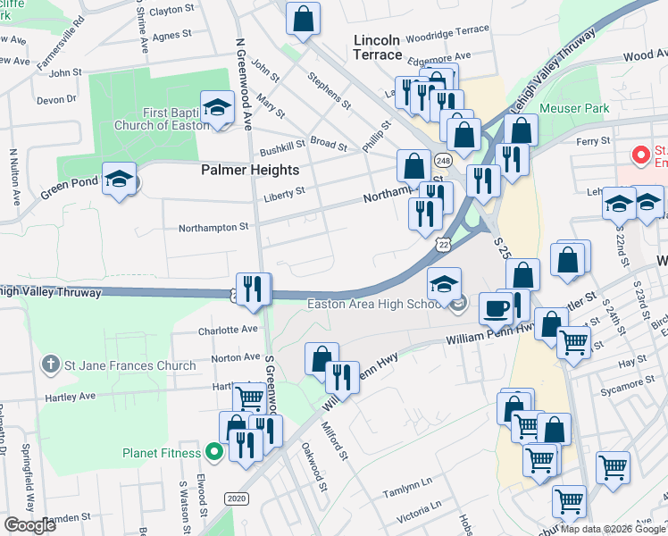 map of restaurants, bars, coffee shops, grocery stores, and more near 210 South Kathryn Street in Easton