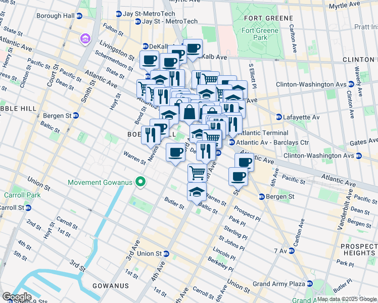 map of restaurants, bars, coffee shops, grocery stores, and more near in Brooklyn