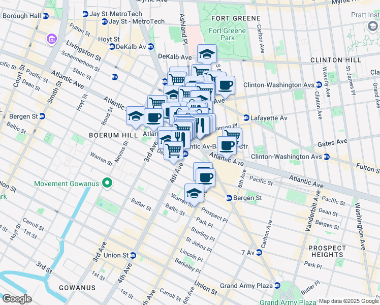 map of restaurants, bars, coffee shops, grocery stores, and more near 567 Pacific Street in Brooklyn