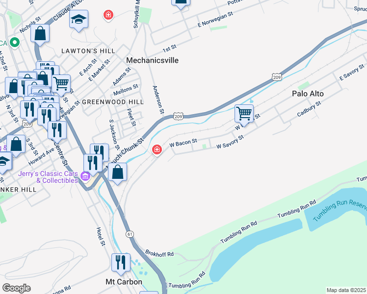 map of restaurants, bars, coffee shops, grocery stores, and more near 420 West Bacon Street in Pottsville