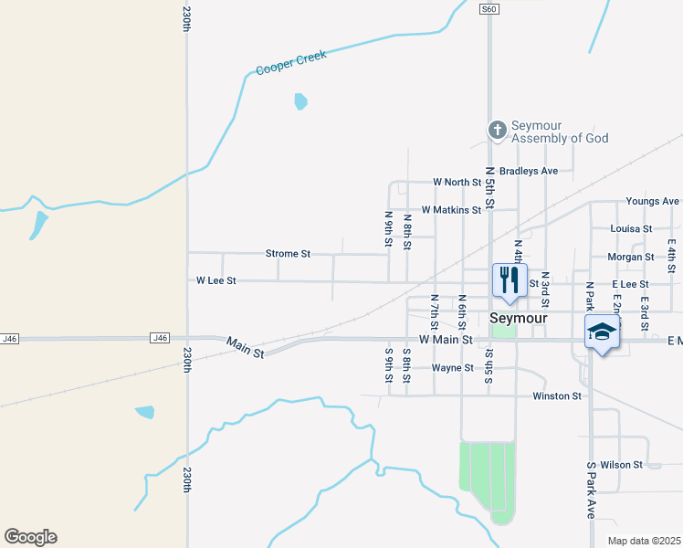 map of restaurants, bars, coffee shops, grocery stores, and more near 1001-1005 Strome Street in Seymour