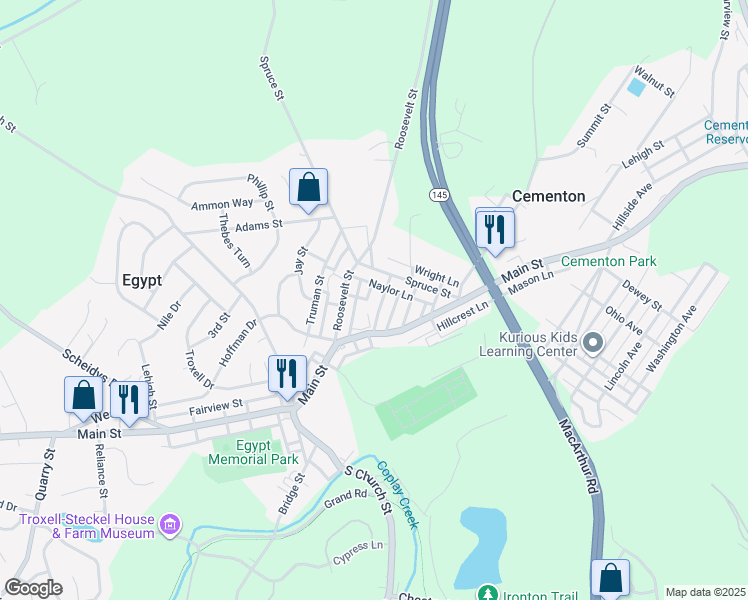 map of restaurants, bars, coffee shops, grocery stores, and more near 4336 Spruce Street in Lehigh County