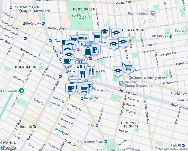 map of restaurants, bars, coffee shops, grocery stores, and more near 368 Cumberland Street in Brooklyn