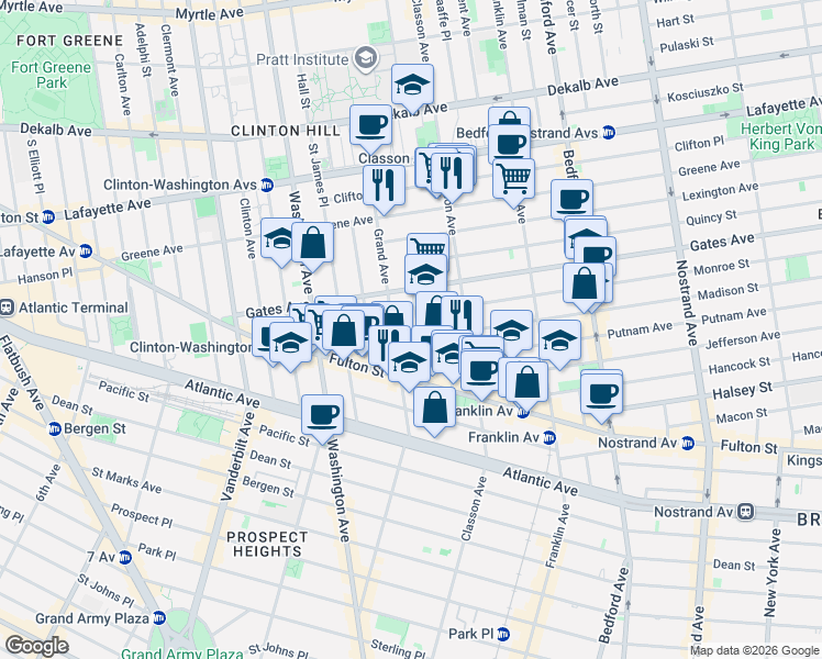 map of restaurants, bars, coffee shops, grocery stores, and more near in Brooklyn