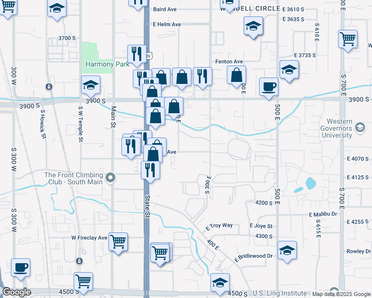 map of restaurants, bars, coffee shops, grocery stores, and more near 212 Park Hill Way in Millcreek