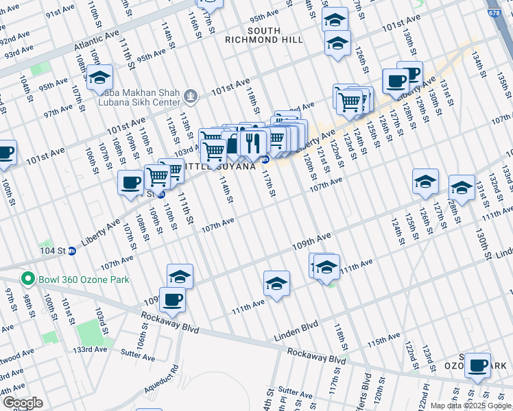 map of restaurants, bars, coffee shops, grocery stores, and more near in Queens