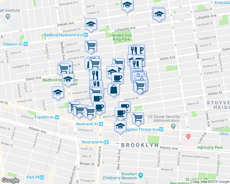 map of restaurants, bars, coffee shops, grocery stores, and more near in Brooklyn