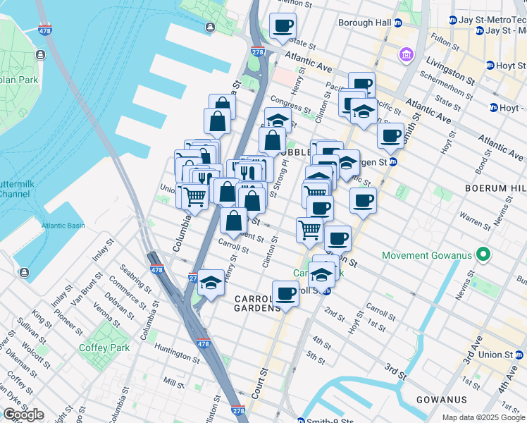 map of restaurants, bars, coffee shops, grocery stores, and more near 492 Henry Street in Brooklyn