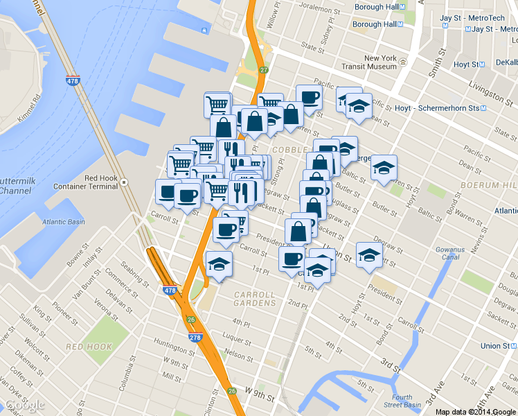map of restaurants, bars, coffee shops, grocery stores, and more near 492 Henry Street in Brooklyn