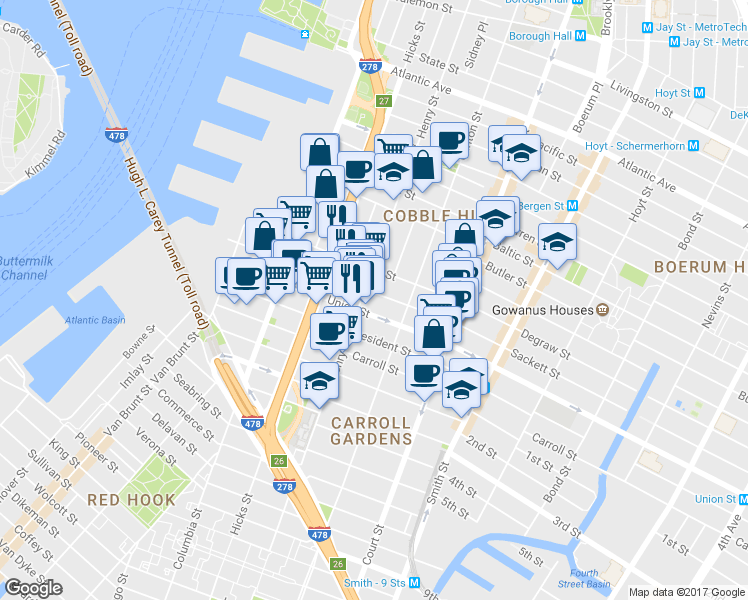 map of restaurants, bars, coffee shops, grocery stores, and more near 492 Henry Street in Brooklyn