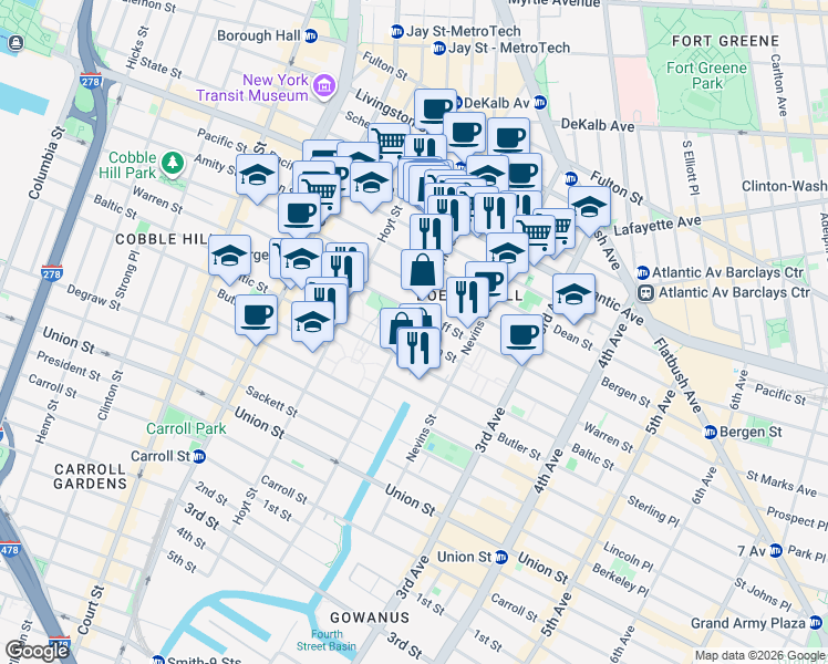 map of restaurants, bars, coffee shops, grocery stores, and more near 207 Wyckoff Street in Brooklyn